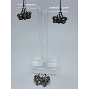 925 Sterling Silver Butterfly Earrings and Pin Set, Brooch, Silver Brooch